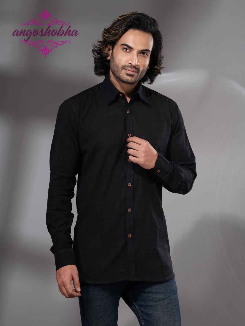 Black Cotton Men's Shirt
