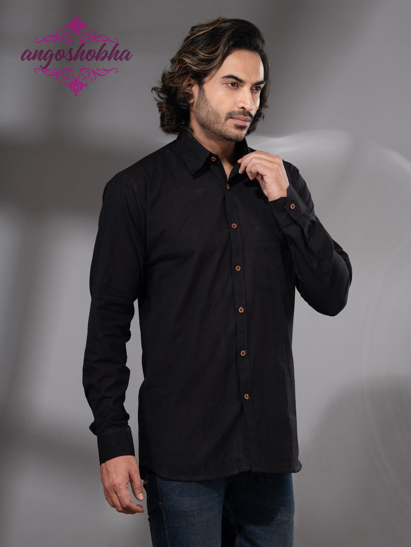 Black Cotton Men's Shirt