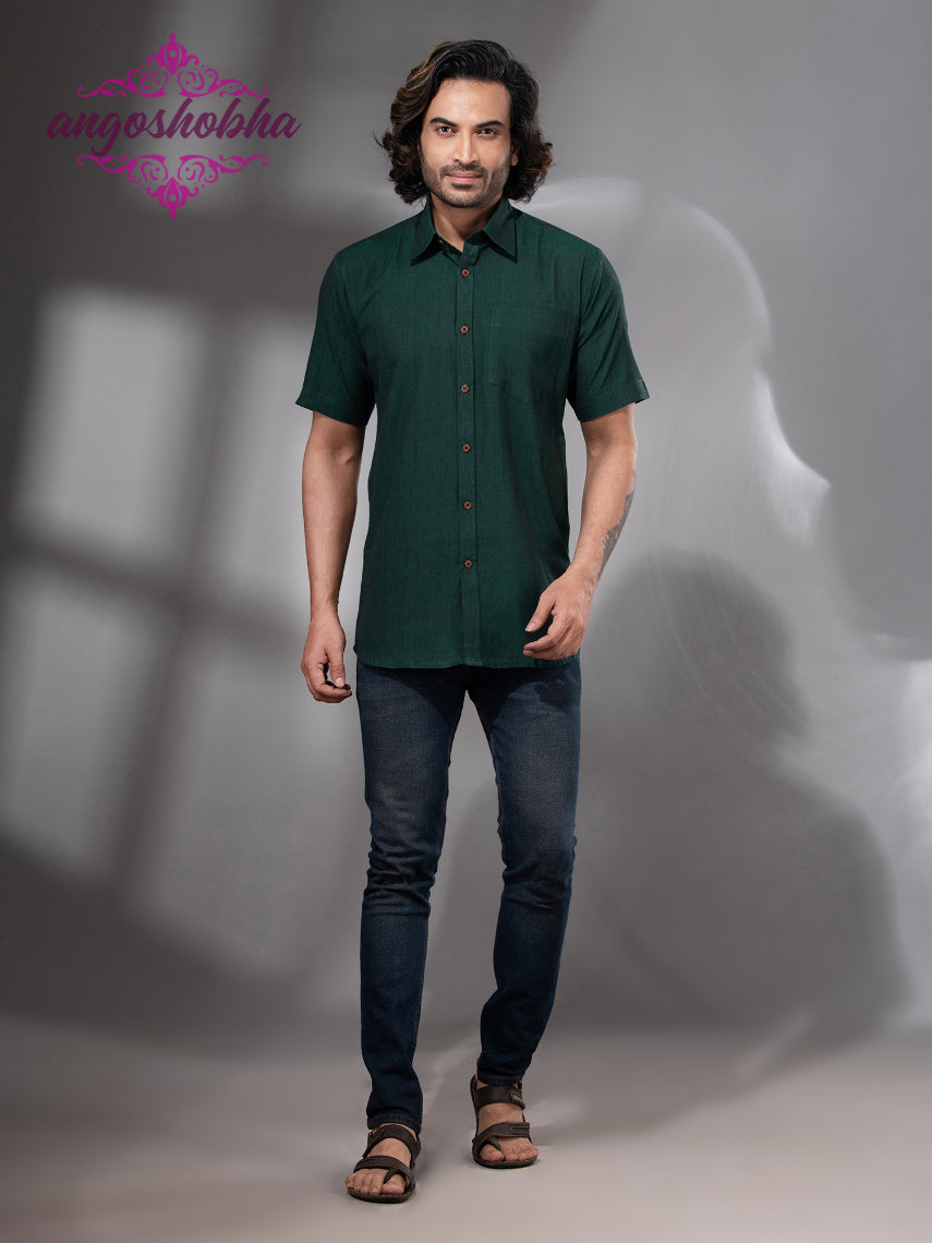Bottle Green Cotton Men's Shirt