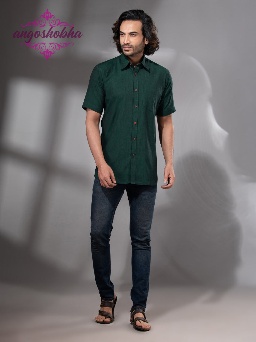 Bottle Green Cotton Men's Shirt