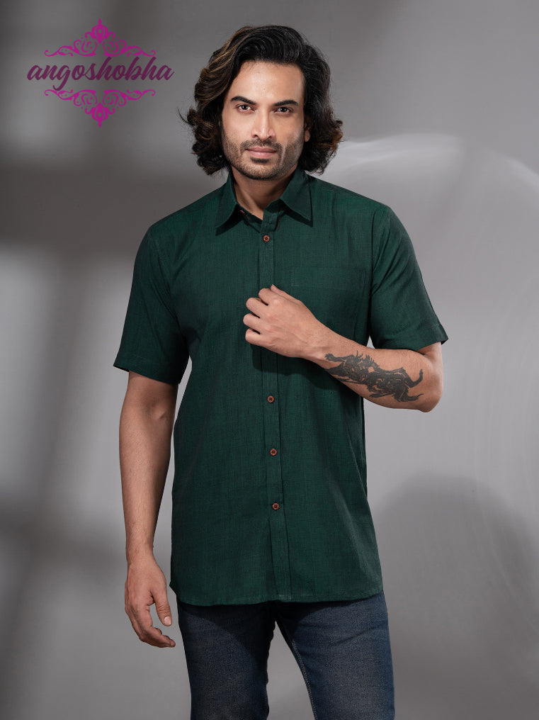 Bottle Green Cotton Men's Shirt