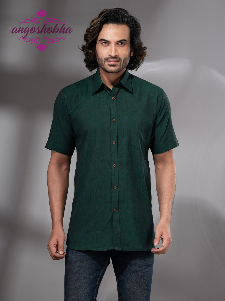 Bottle Green Cotton Men's Shirt