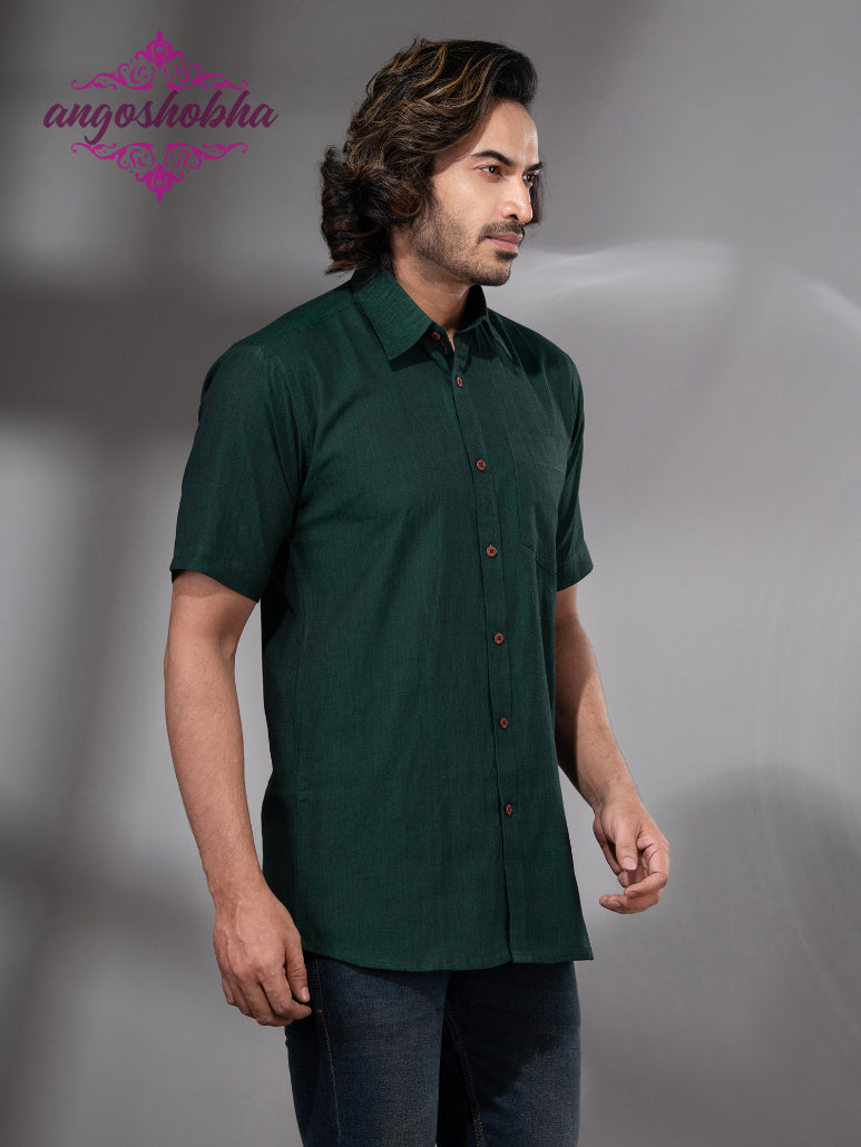 Bottle Green Cotton Men's Shirt