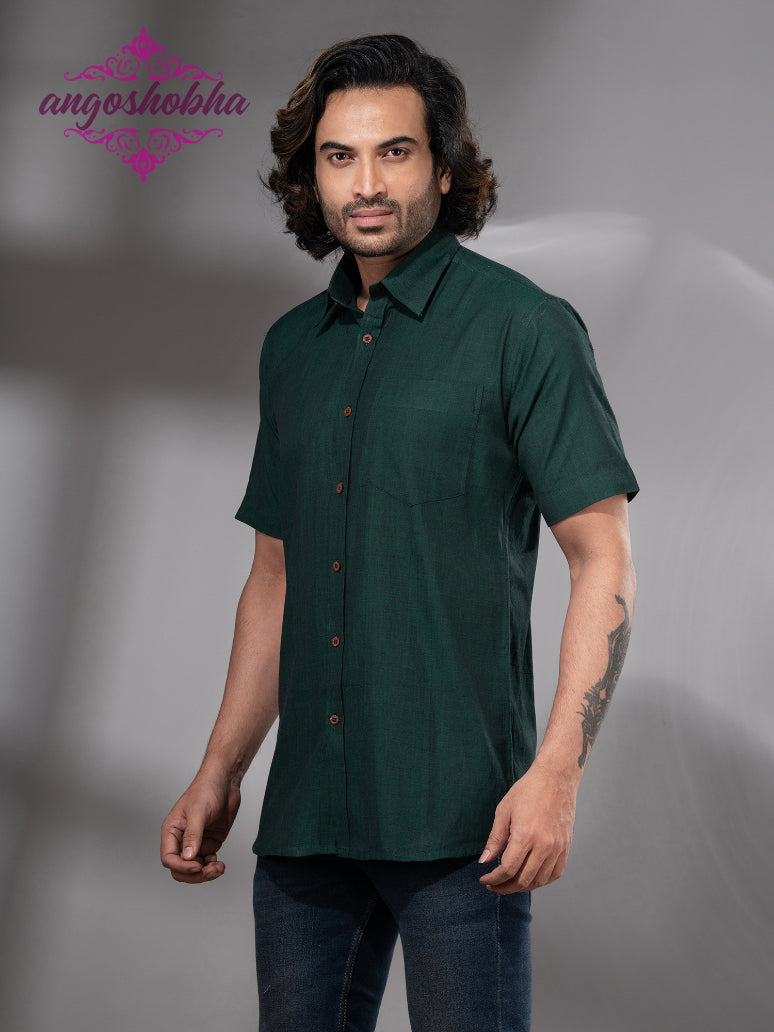 Bottle Green Cotton Men's Shirt