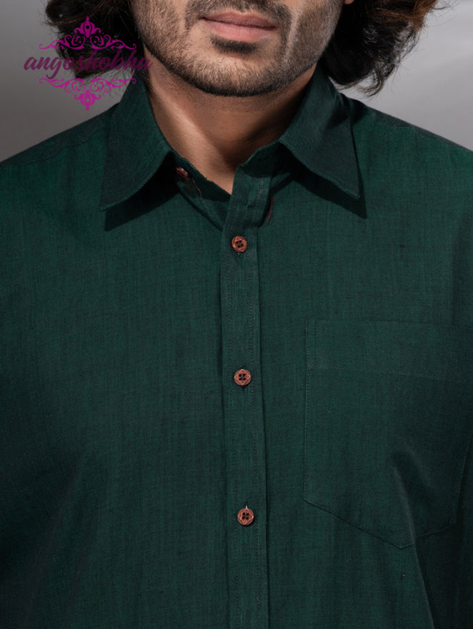 Bottle Green Cotton Men's Shirt