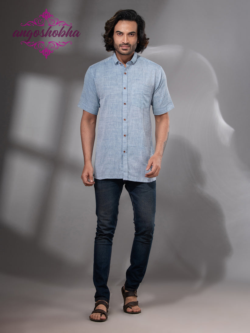 Sky Blue Cotton Men's Shirt