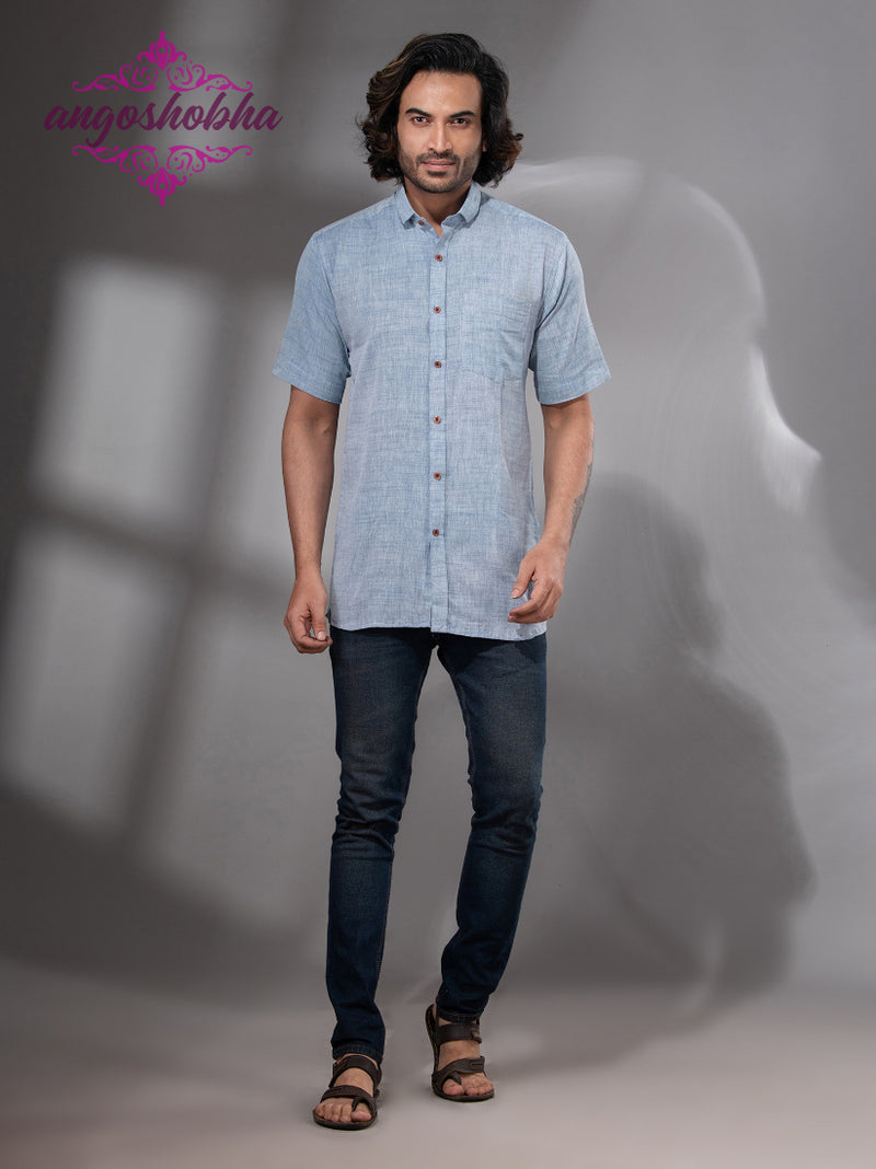 Sky Blue Cotton Men's Shirt