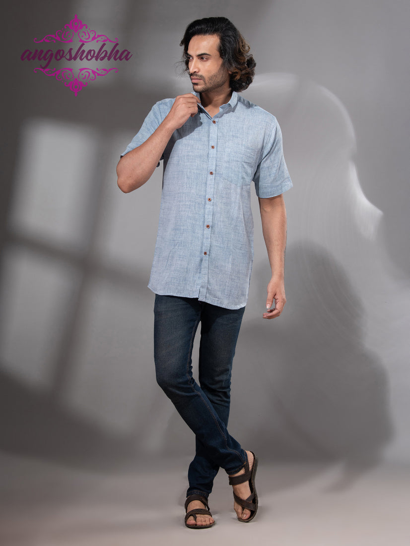 Sky Blue Cotton Men's Shirt