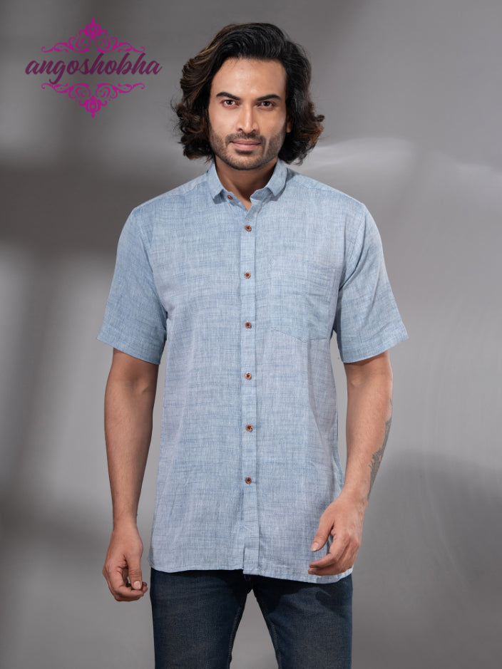 Sky Blue Cotton Men's Shirt