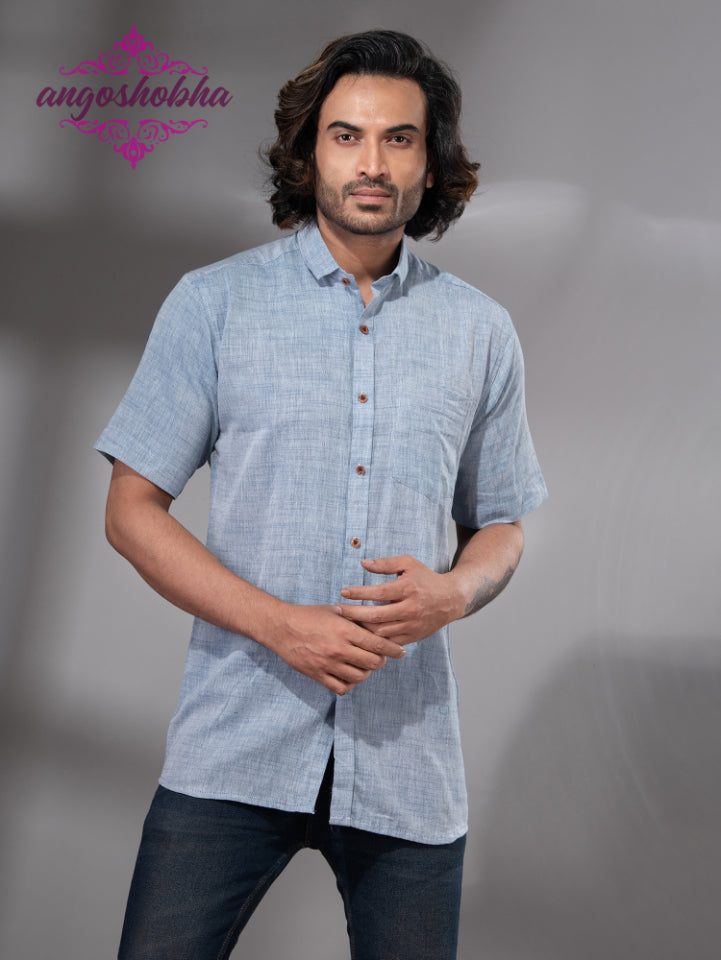 Sky Blue Cotton Men's Shirt