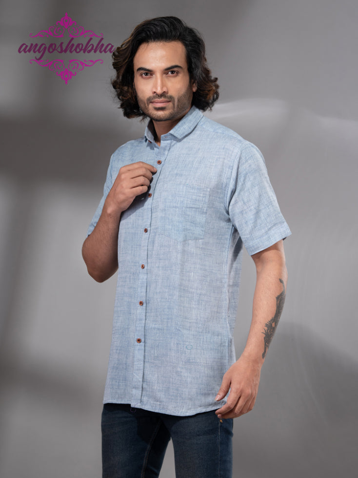 Sky Blue Cotton Men's Shirt