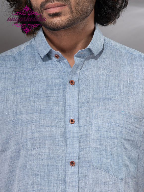 Sky Blue Cotton Men's Shirt