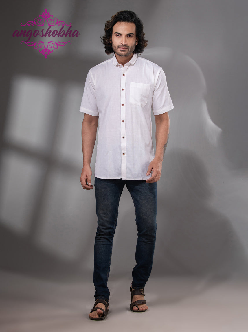 White Cotton Men's Shirt