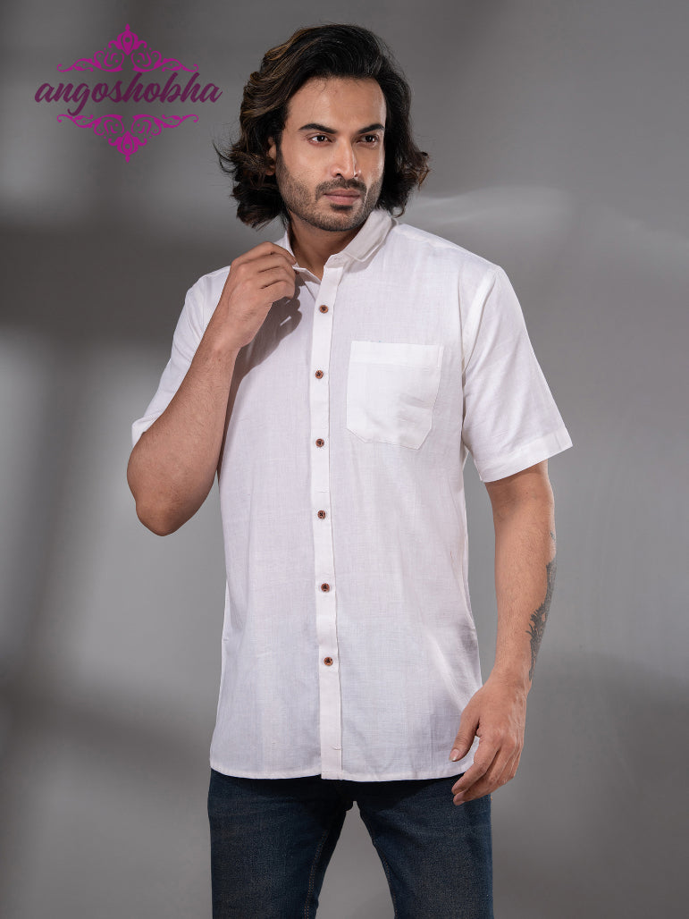 White Cotton Men's Shirt