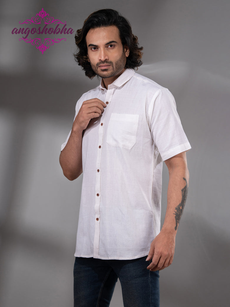 White Cotton Men's Shirt