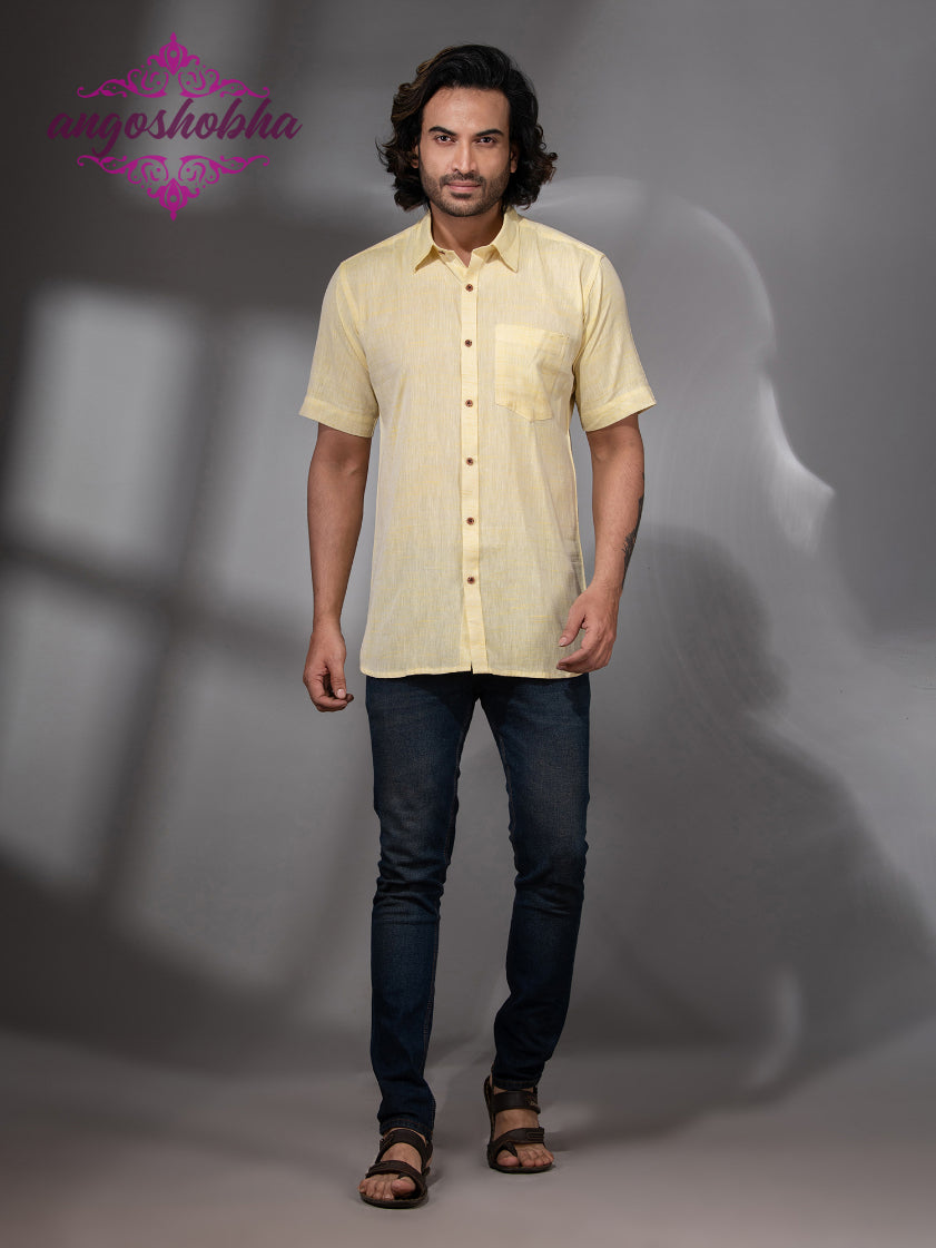 Pastel Yellow Cotton Men's Shirt