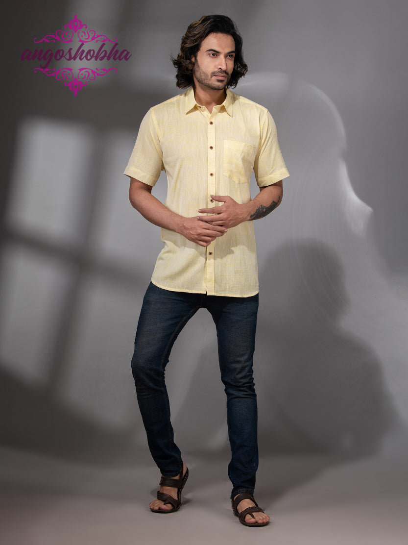 Pastel Yellow Cotton Men's Shirt