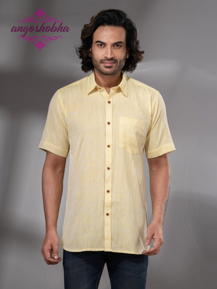 Pastel Yellow Cotton Men's Shirt