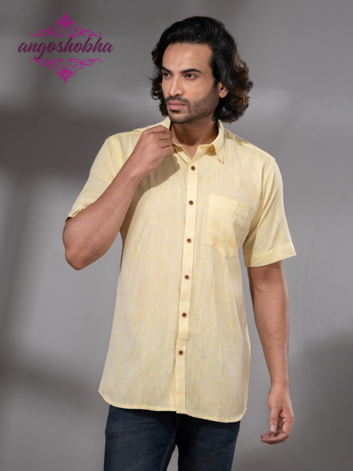 Pastel Yellow Cotton Men's Shirt