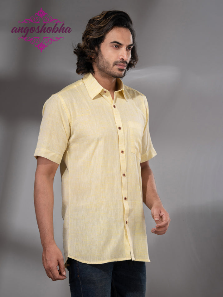 Pastel Yellow Cotton Men's Shirt