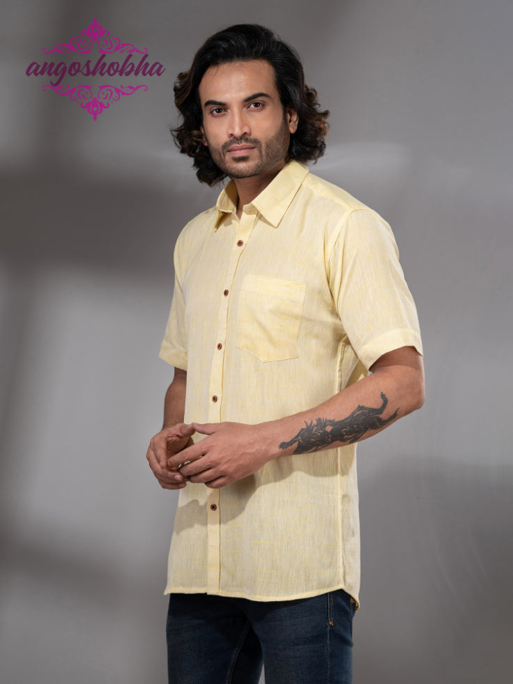 Pastel Yellow Cotton Men's Shirt