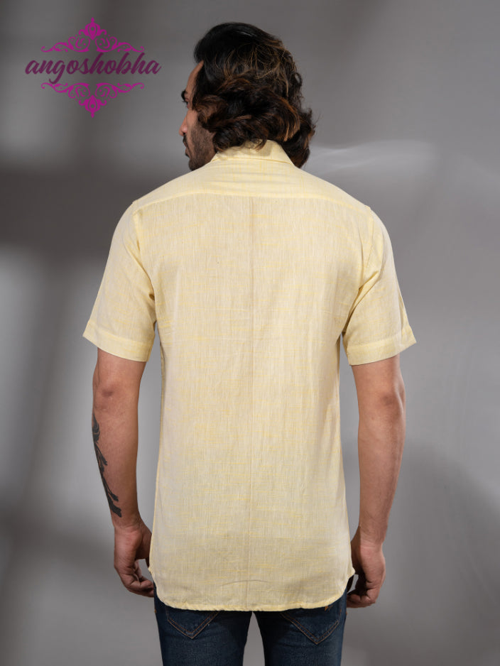 Pastel Yellow Cotton Men's Shirt