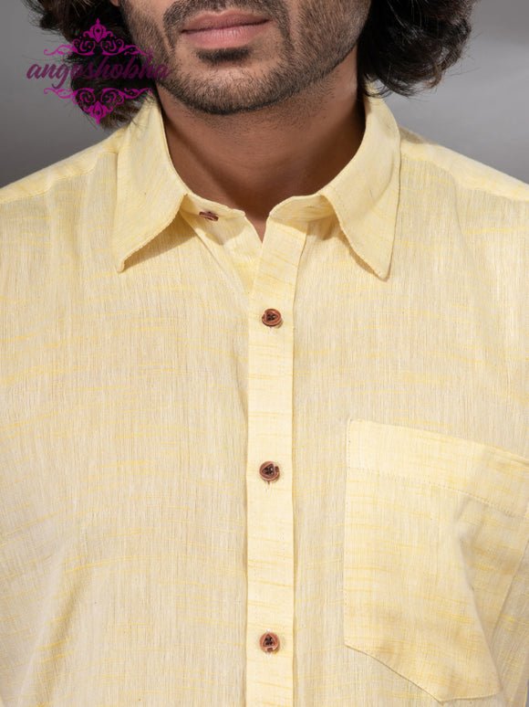 Pastel Yellow Cotton Men's Shirt