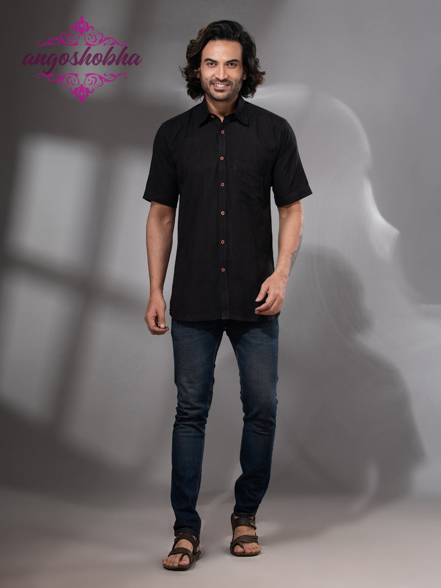 Black Cotton Men's Shirt