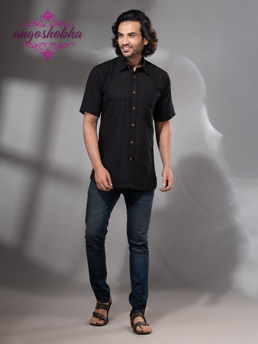 Black Cotton Men's Shirt