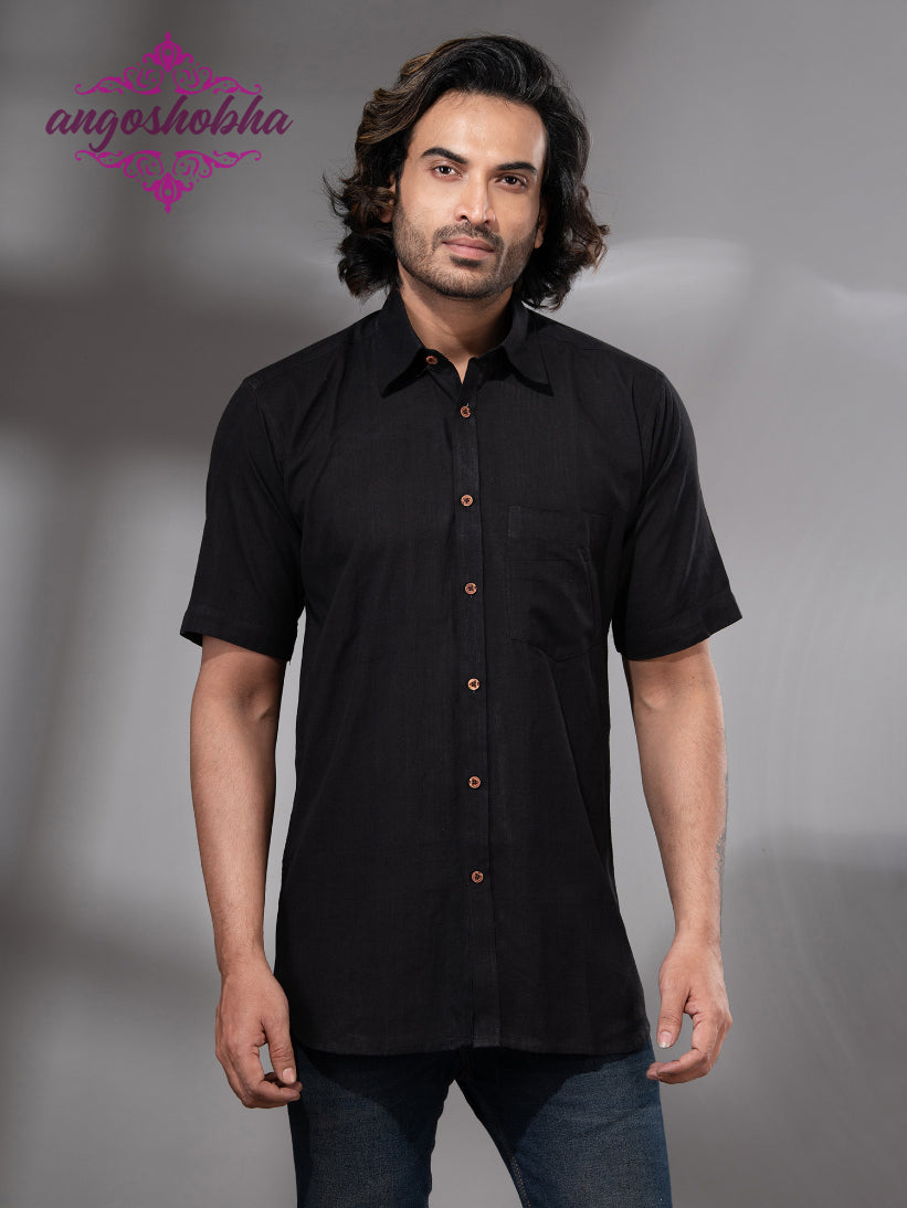Black Cotton Men's Shirt