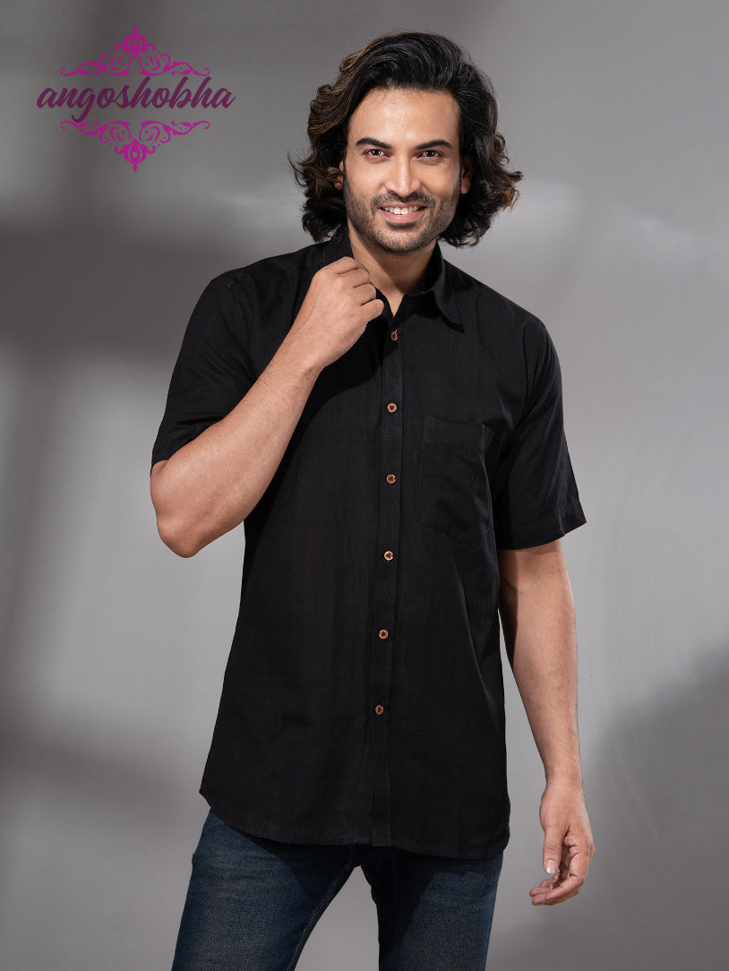 Black Cotton Men's Shirt