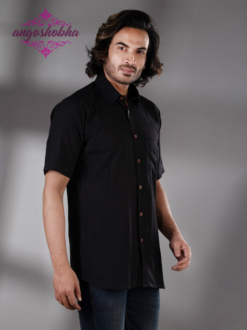 Black Cotton Men's Shirt