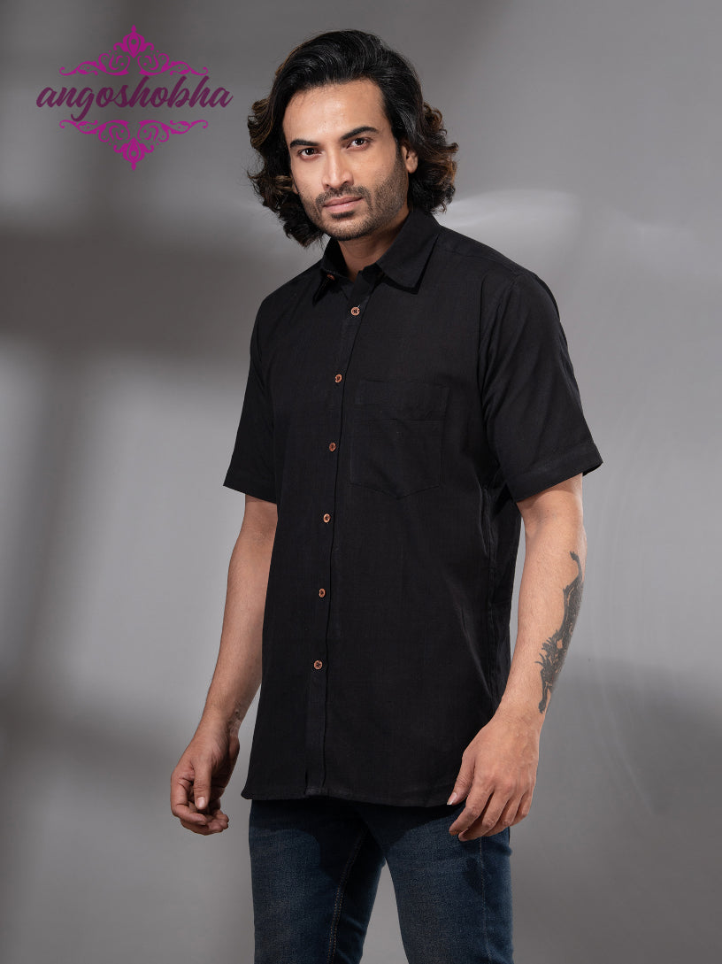 Black Cotton Men's Shirt