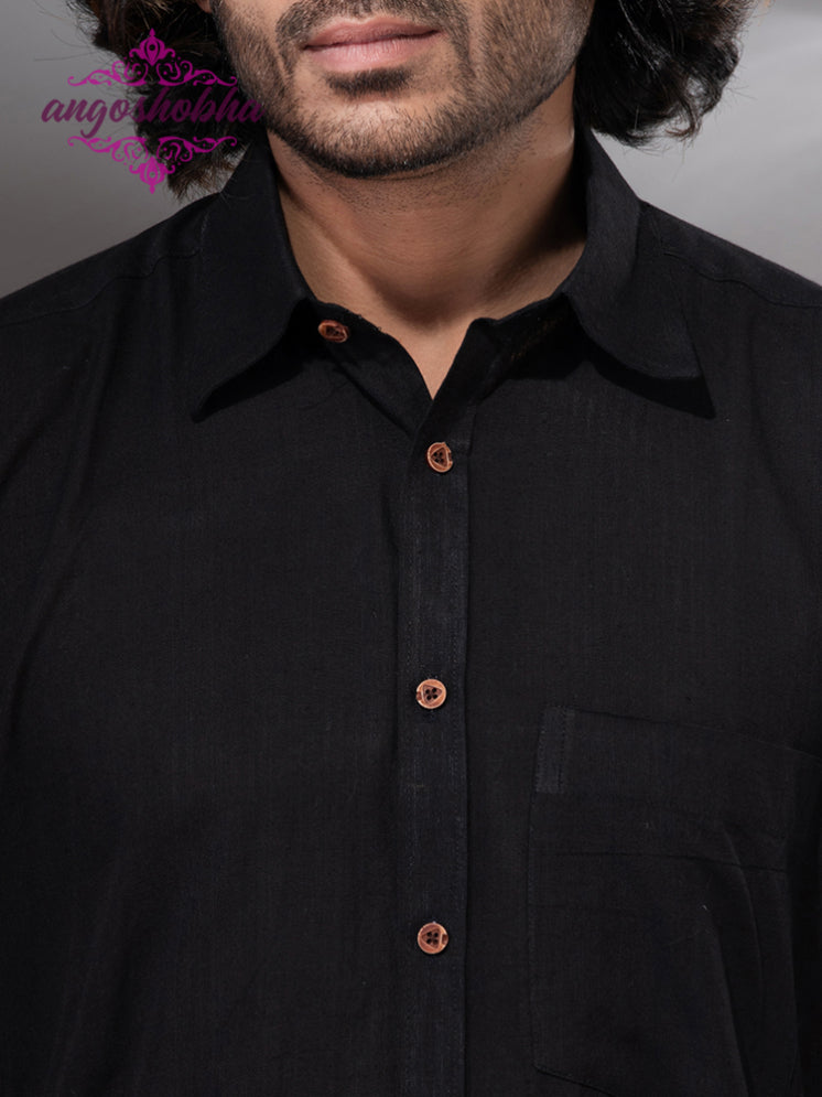 Black Cotton Men's Shirt
