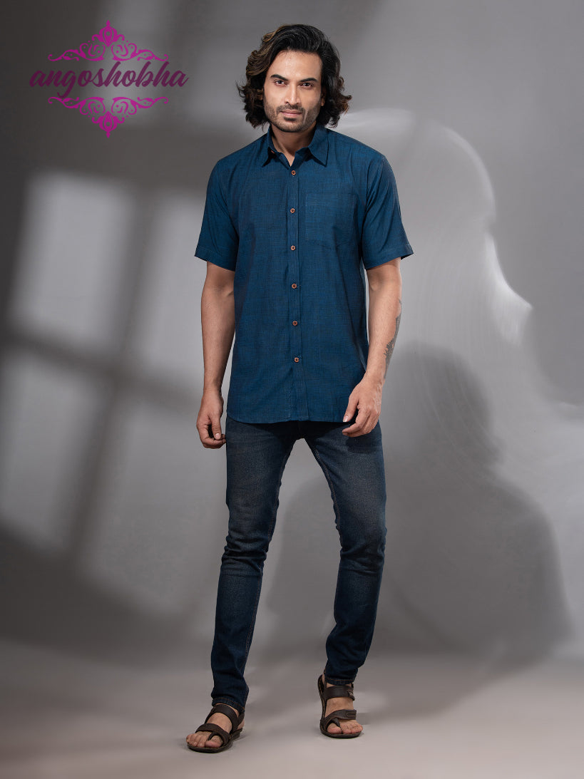 Indigo Blue Cotton Men's Shirt