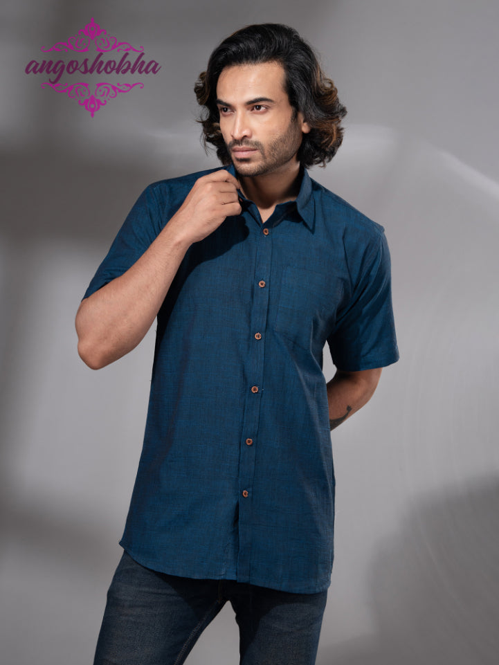 Indigo Blue Cotton Men's Shirt