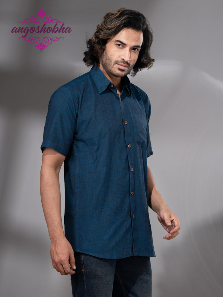 Indigo Blue Cotton Men's Shirt