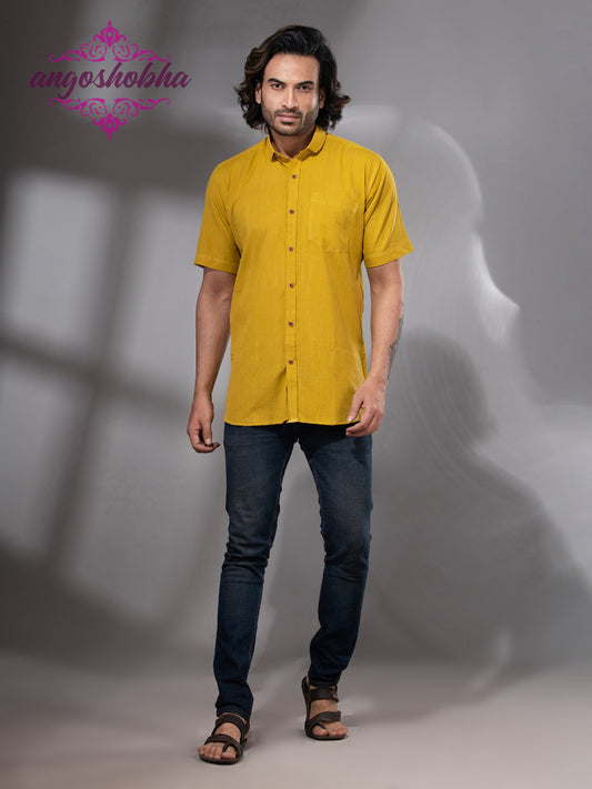 Bright Yellow Cotton Men's Shirt