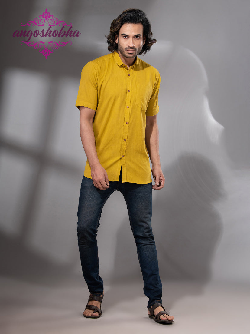Bright Yellow Cotton Men's Shirt