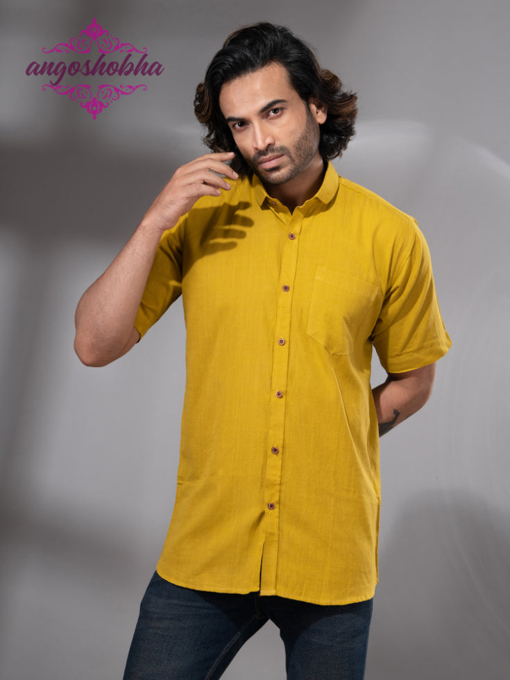 Bright Yellow Cotton Men's Shirt