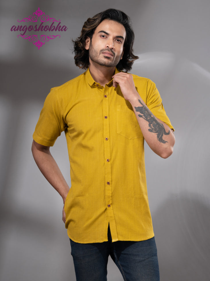 Bright Yellow Cotton Men's Shirt