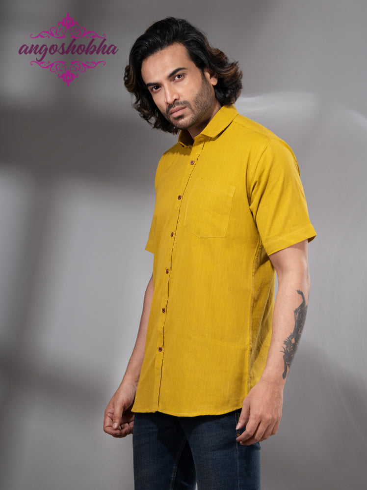 Bright Yellow Cotton Men's Shirt