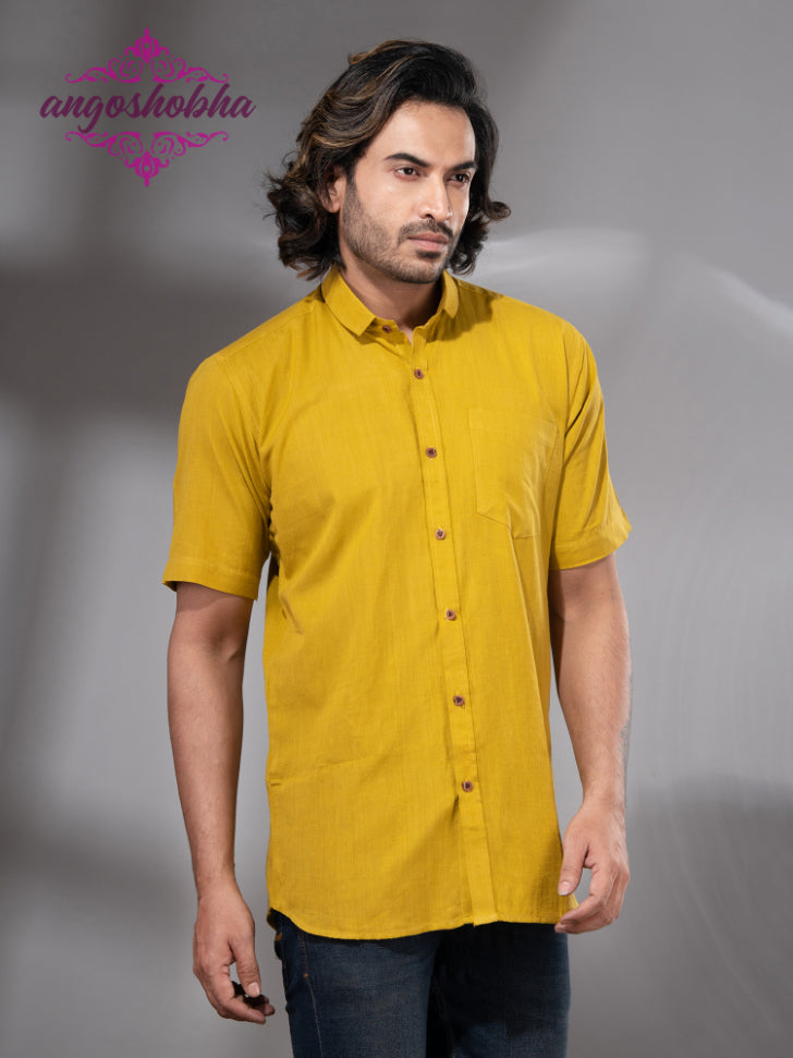 Bright Yellow Cotton Men's Shirt