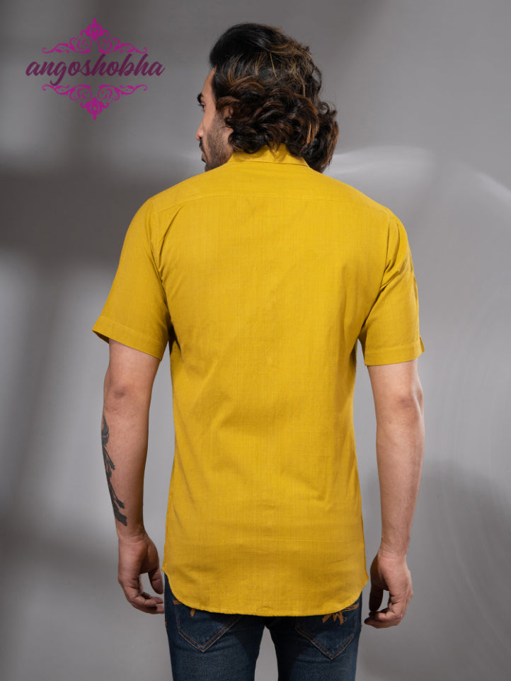 Bright Yellow Cotton Men's Shirt