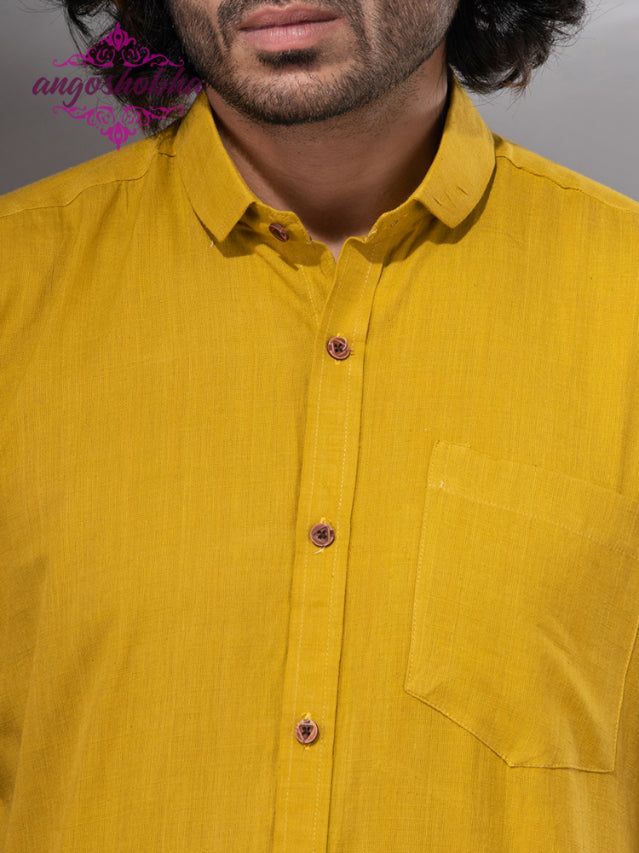 Bright Yellow Cotton Men's Shirt