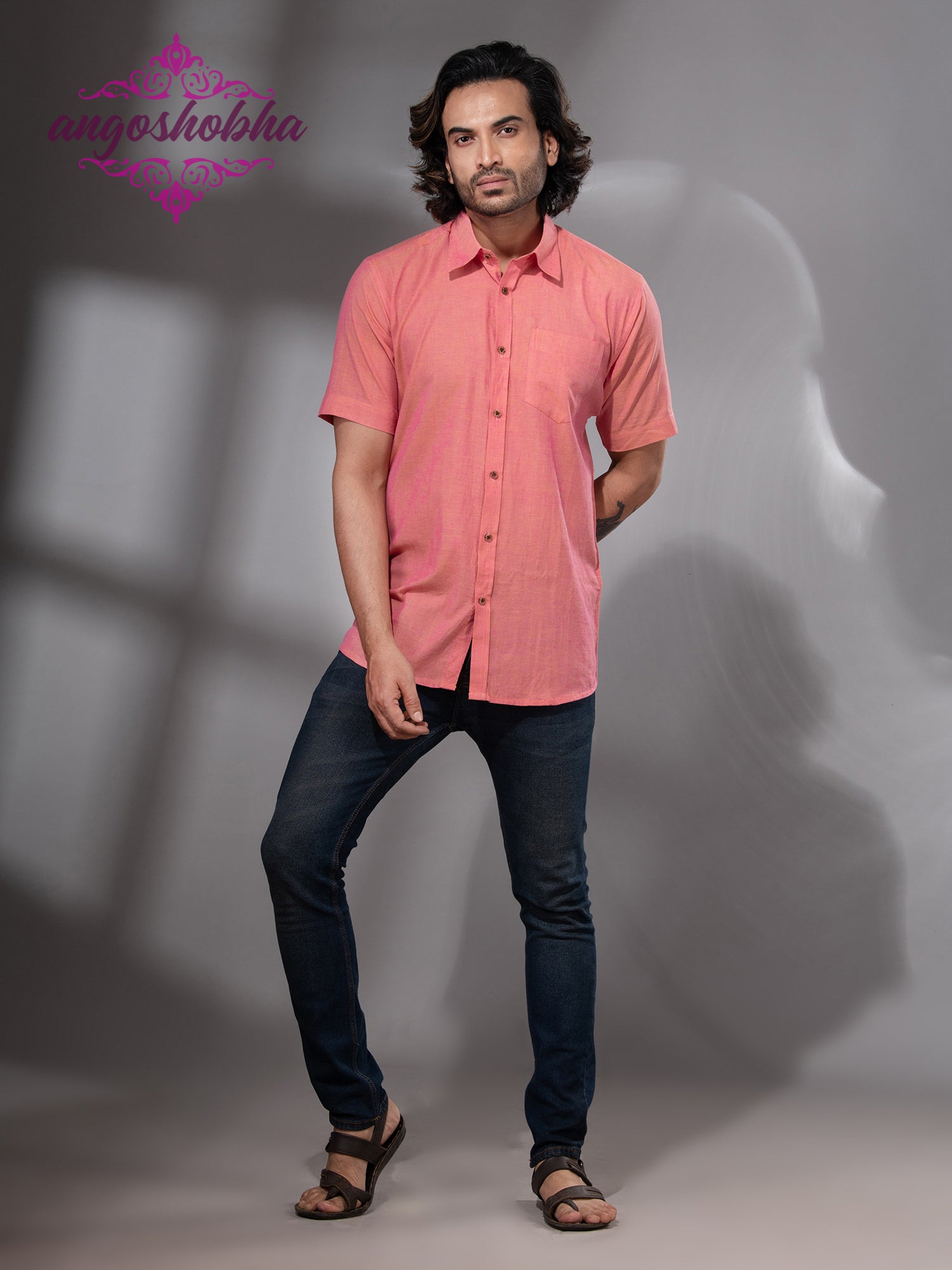 Peach Pink Cotton Men's Shirt