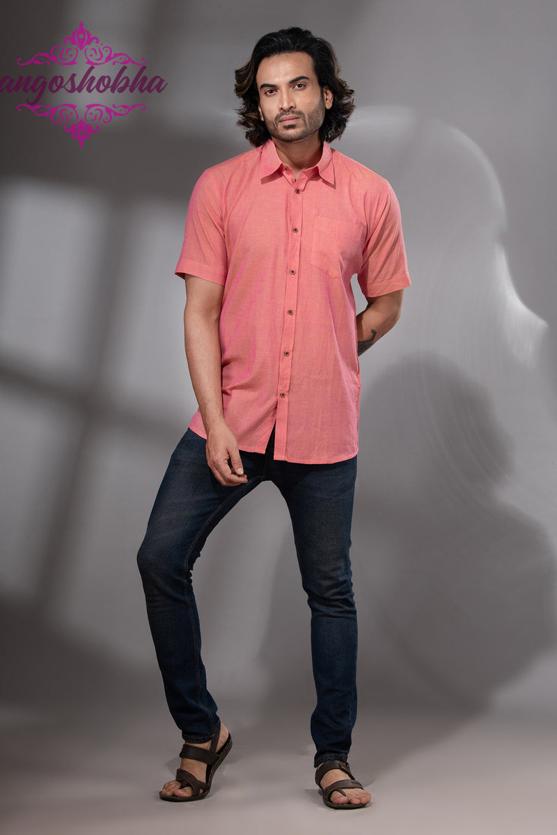 Peach Pink Cotton Men's Shirt