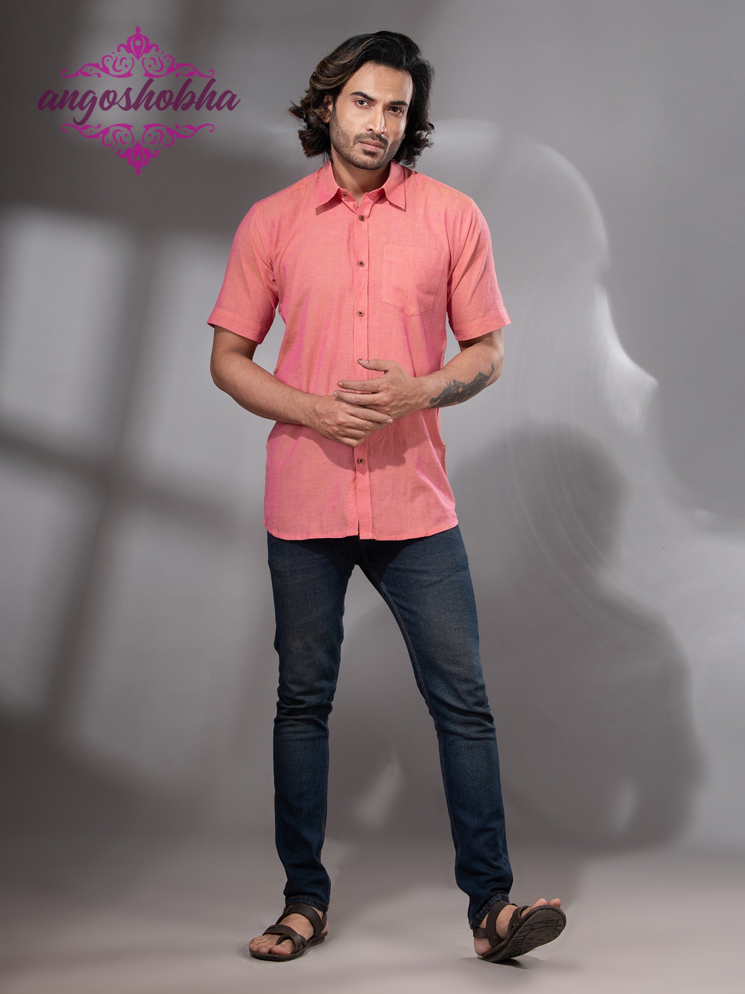 Peach Pink Cotton Men's Shirt
