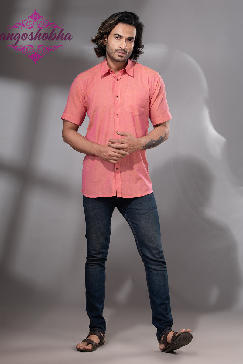 Peach Pink Cotton Men's Shirt
