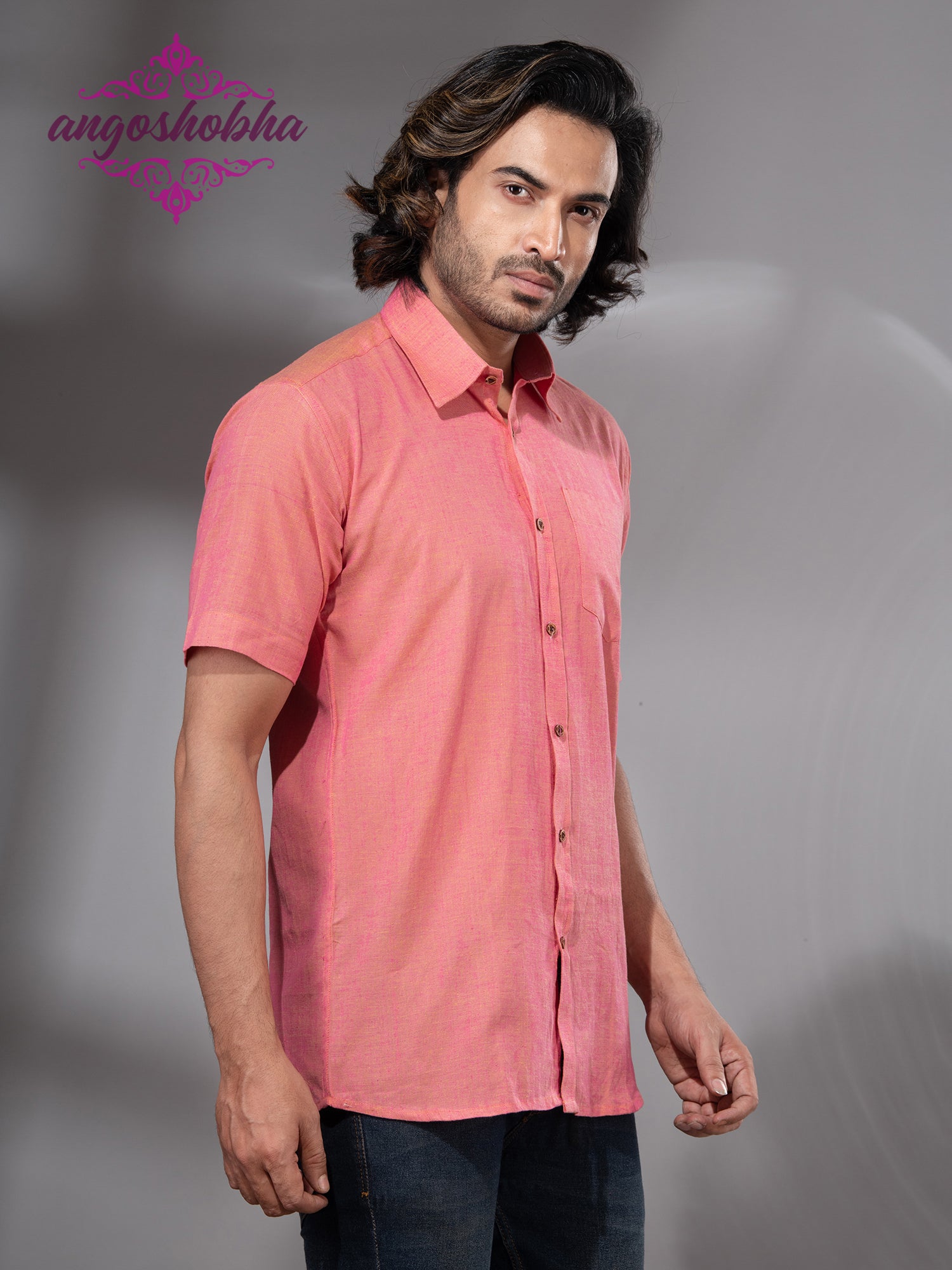 Peach Pink Cotton Men's Shirt